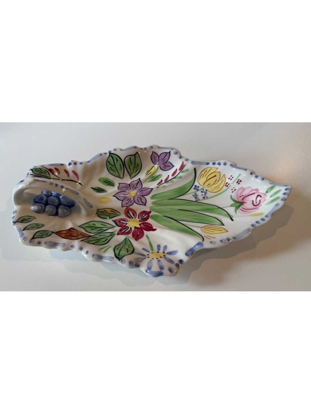 Vintage Blue Ridge Southern Potteries Verna Hand Painted Leaf Dish USA